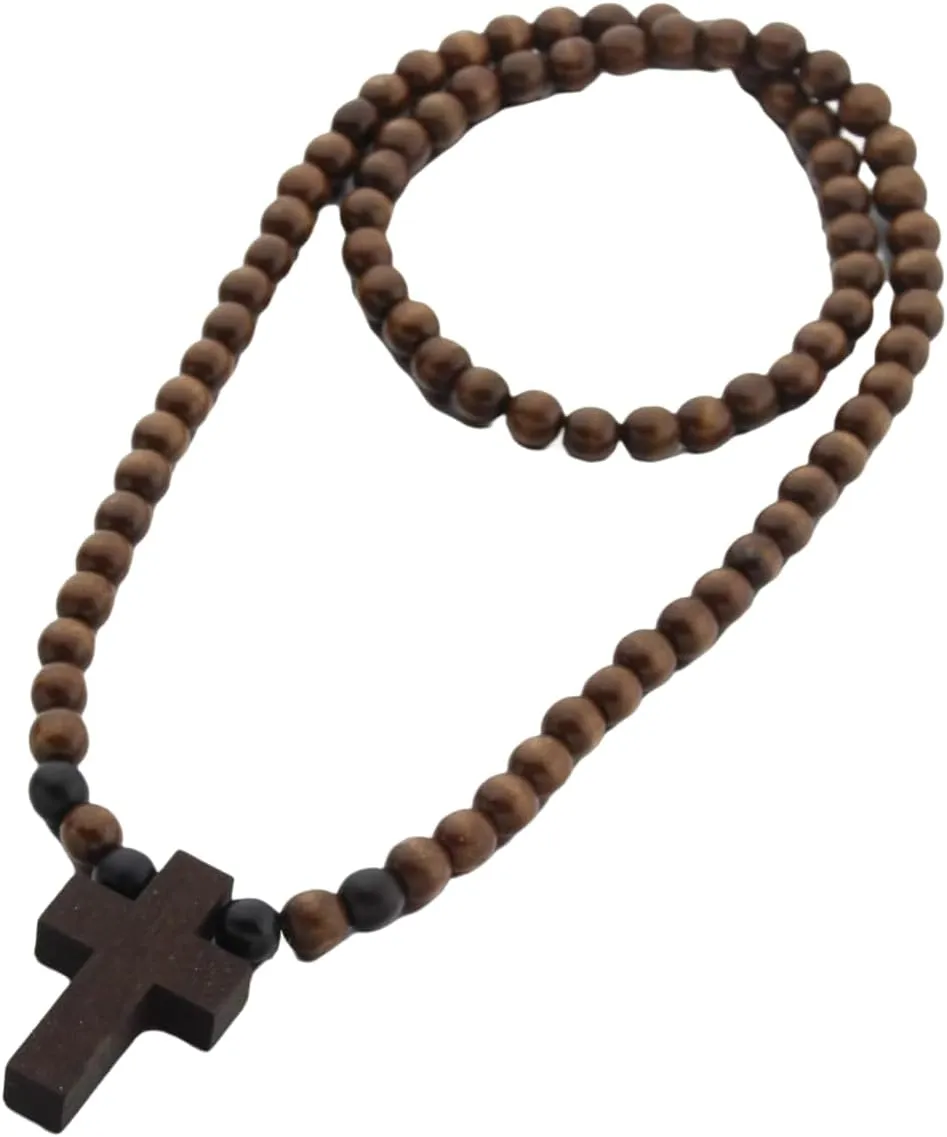 Wooden bead cross necklace ande Bracelet set for men and women, Christian and Catholic cross prayer bead necklace