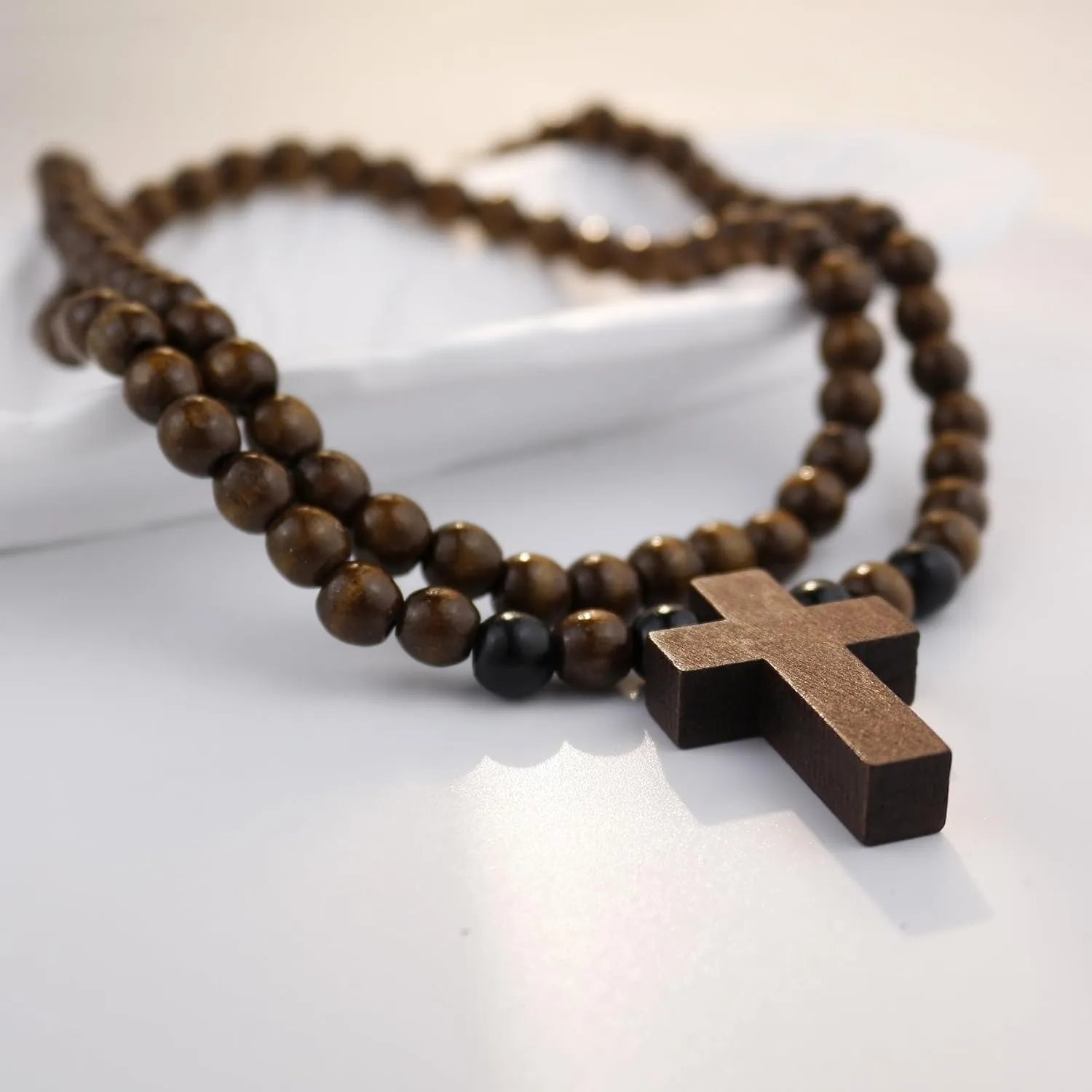 Wooden bead cross necklace ande Bracelet set for men and women, Christian and Catholic cross prayer bead necklace