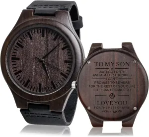Wrist Watches Personalized Engraved Men Natural Wooden Watches for Son Wooden Strap Band Customized Stylish Classic Unique Birthday Christmas Day Graduation Gifts
