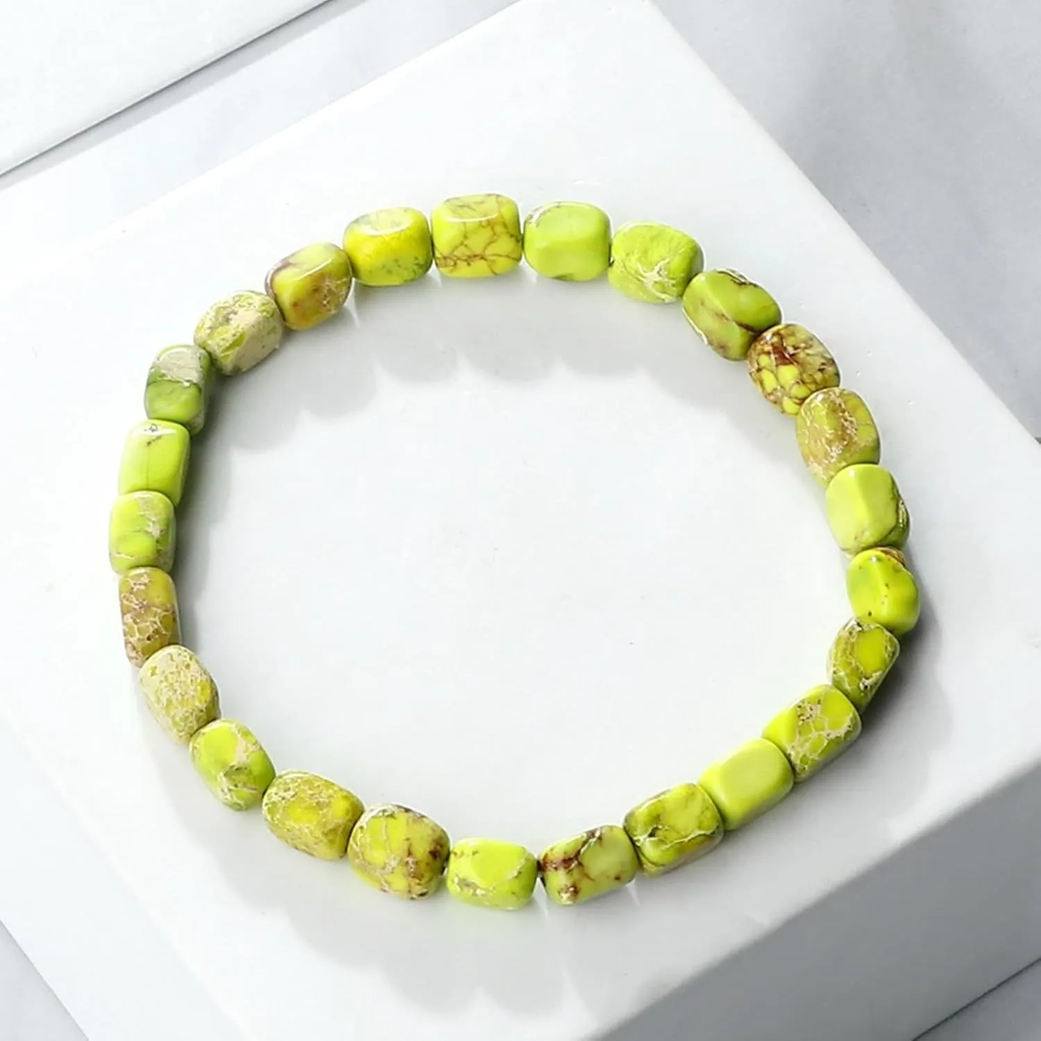 Wycian Mens Bracelet Orange Elastic Bracelets Men Round Stone Beads 19cm Memorial Bracelets for Prom 1Pcs