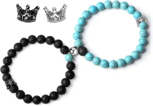 XIANNVXI Couples Bracelets His and Her Bracelets King & Queen Crown Heart Matching Bracelets Long Distance Relationship Gifts for Boyfriend and Girlfriend Couples Jewelry for Women Men