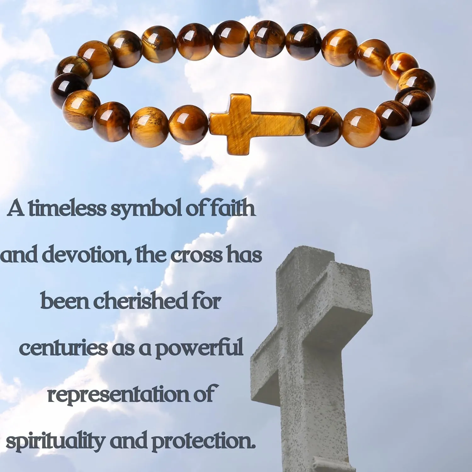 XIANNVXI Crystal Bracelet for Women Men 8 mm Natural Stone Beaded Bracelets Cat Bracelets Cross Bracelets Heart Bracelelt Jewelry for Women Birthday Gifts Stretch Bracelet