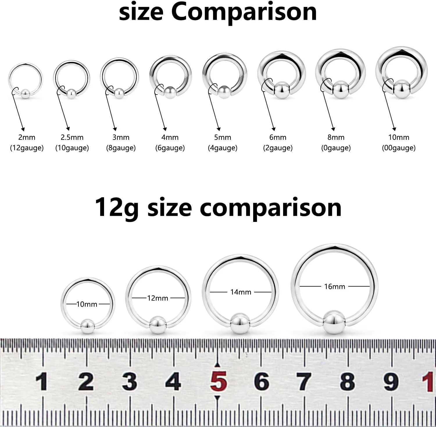 Yaalozei 12G 10G 8G 6G 4G 2G 0G 00G Large Septum Rings Gauges Earrings Hoops 316L Surgical Steel Spring Action Captive Bead PA Ring CBR Septum Nose Rings Piercing Jewelry for Women Men