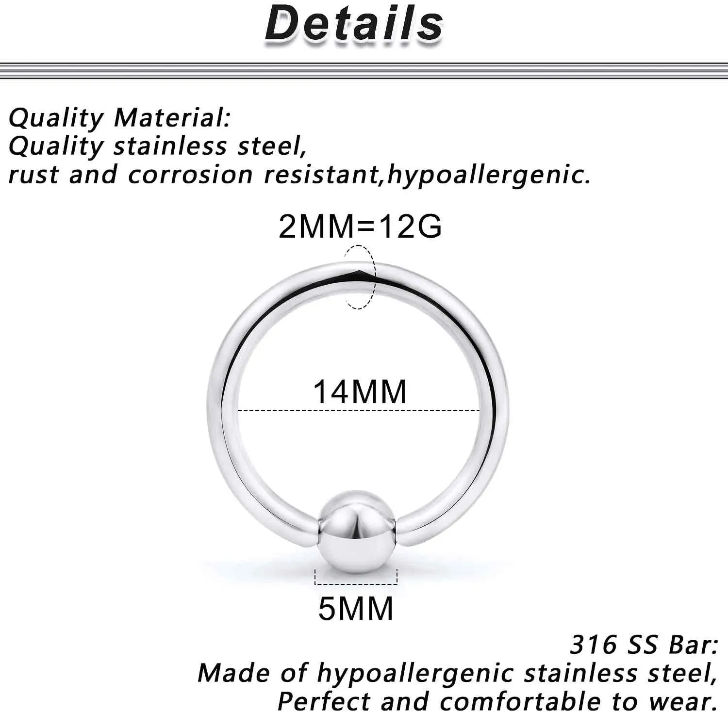Yaalozei 12G 10G 8G 6G 4G 2G 0G 00G Large Septum Rings Gauges Earrings Hoops 316L Surgical Steel Spring Action Captive Bead PA Ring CBR Septum Nose Rings Piercing Jewelry for Women Men