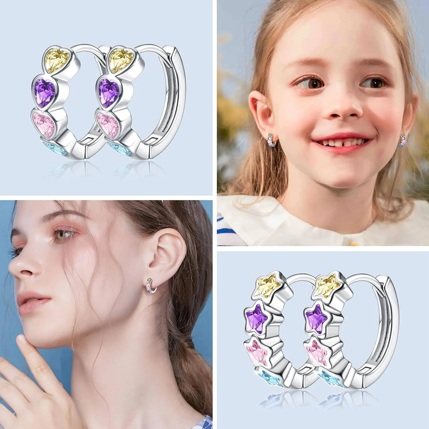 YADOCA 4 Pairs Hypoallergenic Hoop Earrings For Girls Women Small Huggie Earrings Double Love Heart Hoop Earrings Tiny Cute CZ Butterfly Star Cartilage Earrings Hoop Jewelry For Sensitive Ear