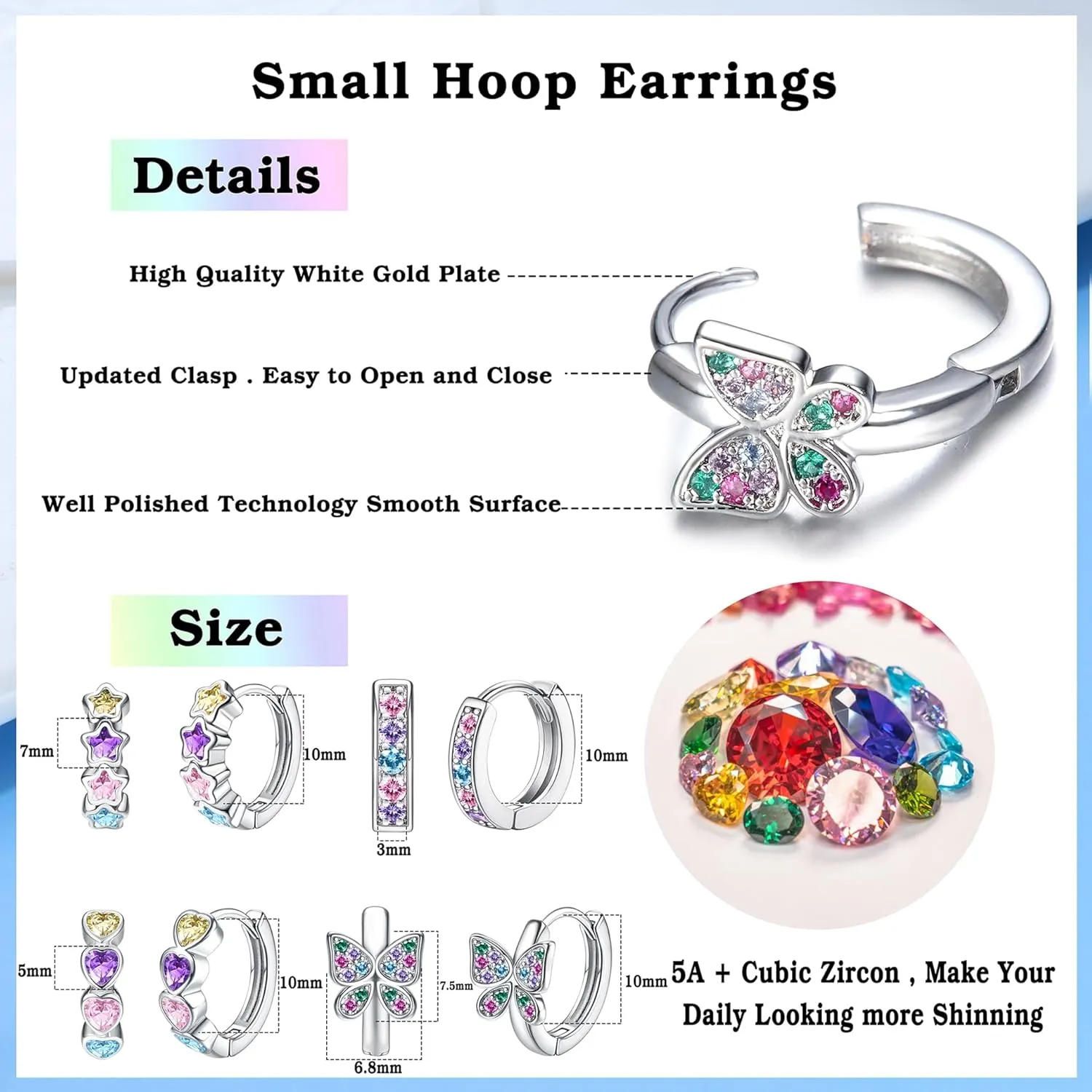 YADOCA 4 Pairs Hypoallergenic Hoop Earrings For Girls Women Small Huggie Earrings Double Love Heart Hoop Earrings Tiny Cute CZ Butterfly Star Cartilage Earrings Hoop Jewelry For Sensitive Ear