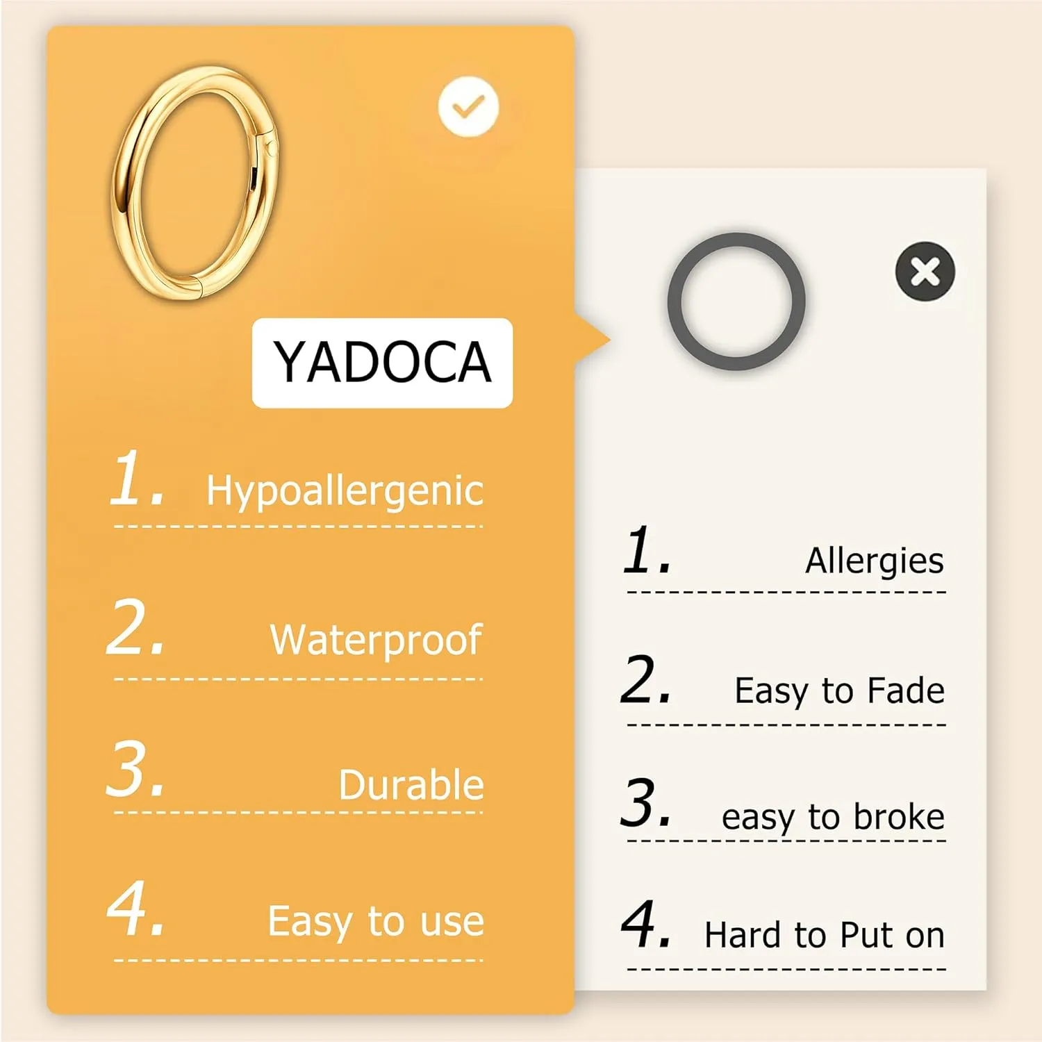 YADOCA Septum Nose Rings for Women Men - Gold Septum Rings 16G 18G Nose Ring Hoops Hypoallergic Surgical Steel Cartilage Earrings Helix Lip Conch Tragus Daith Piercing Jewelry Tone 8mm 10mm