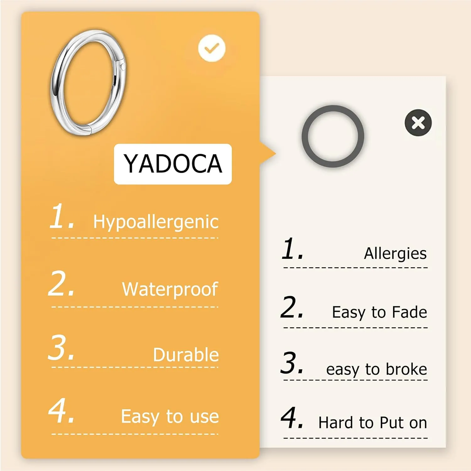 YADOCA Septum Nose Rings for Women Men - Gold Septum Rings 16G 18G Nose Ring Hoops Hypoallergic Surgical Steel Cartilage Earrings Helix Lip Conch Tragus Daith Piercing Jewelry Tone 8mm 10mm