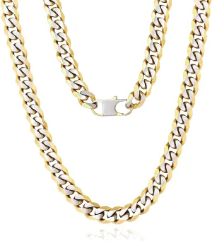YAMI Mens 8/10/12MM Width Cuban Link Chain, Stainless Steel Thick Cuban Link Curb Chain Necklace for Men/Women, 18/20/22/24/26Inch Two Tone Chain Necklace Jewelry Gifts