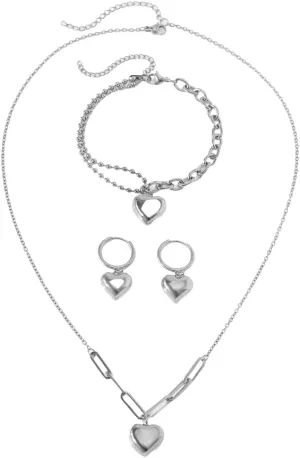 YAZILIND Silver/Gold Jewelry Set for Women,heart pendant necklace Drop Earrings Pearl stackable bracelets For prom bridal jewelry