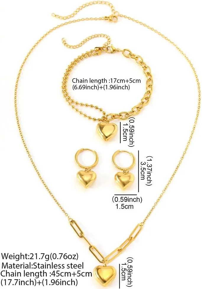 YAZILIND Silver/Gold Jewelry Set for Women,heart pendant necklace Drop Earrings Pearl stackable bracelets For prom bridal jewelry