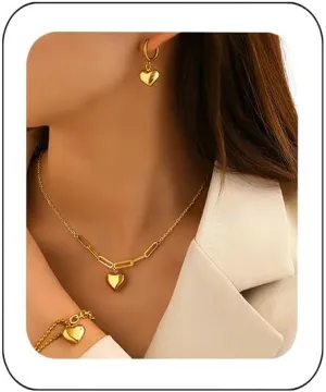 YAZILIND Silver/Gold Jewelry Set for Women,heart pendant necklace Drop Earrings Pearl stackable bracelets For prom bridal jewelry