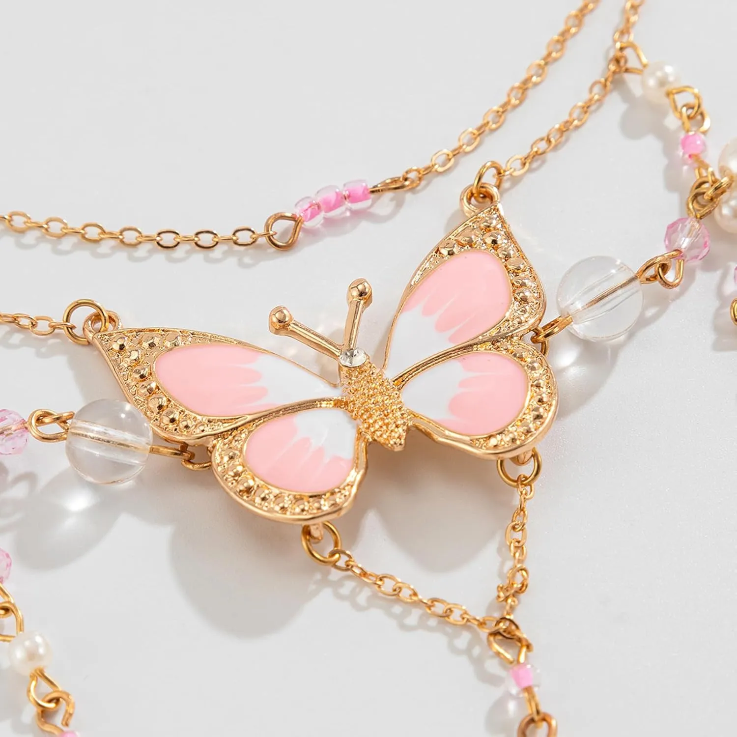 YBMYCM Butterfly Necklaces Multi Layer Pearl Choker Necklace for Women