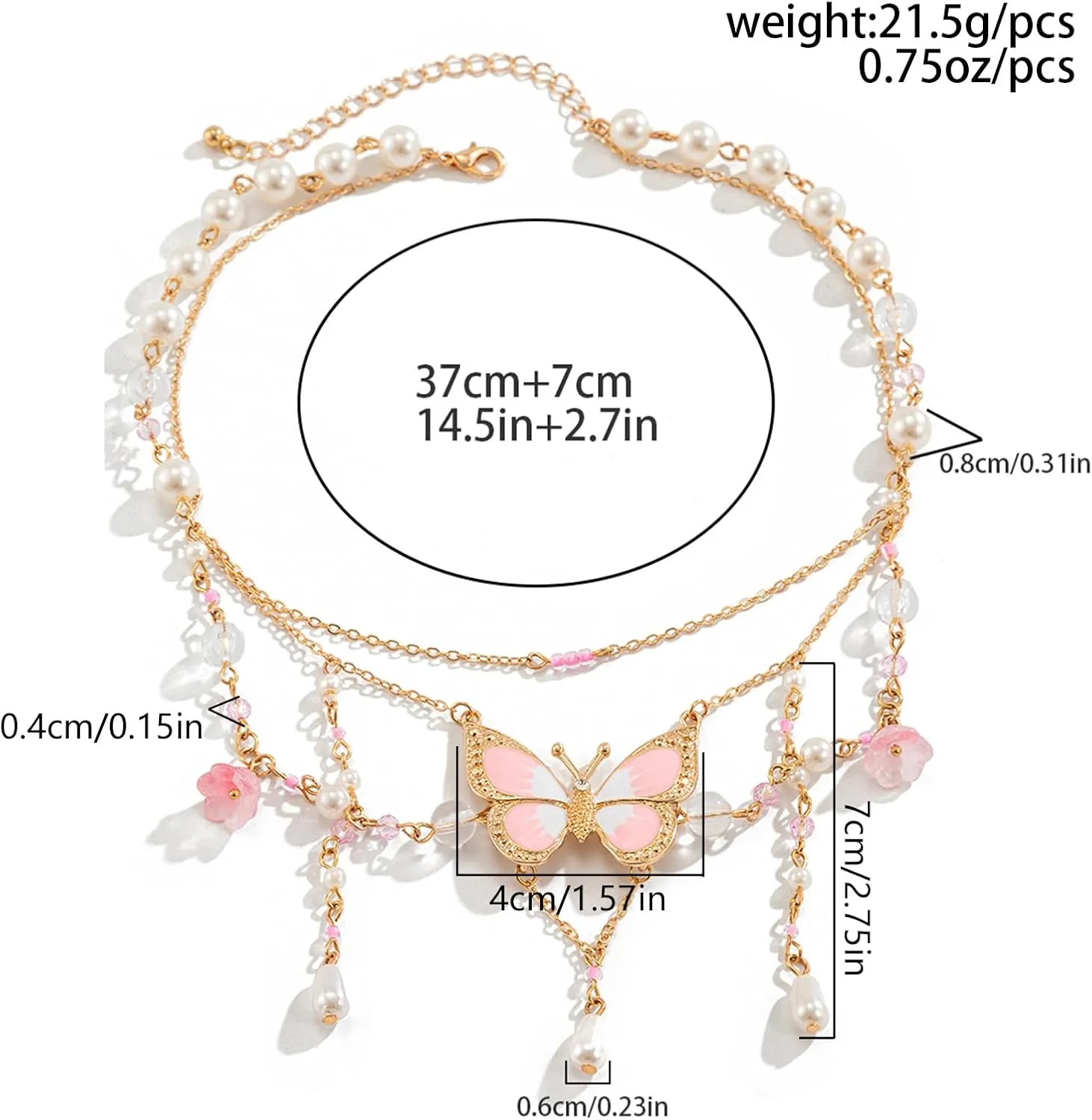 YBMYCM Butterfly Necklaces Multi Layer Pearl Choker Necklace for Women