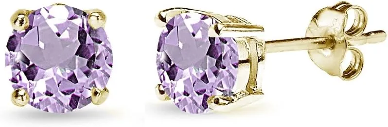 Yellow Gold Flashed Sterling Silver 6mm Round Solitaire Stud Gemstone Birthstone Earrings for Women Bridesmaids