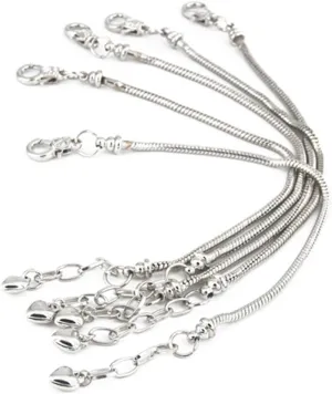 Yeshan 5pcs Silver Plated Snake Chain Charm Bracelet Starter with Classic Bead Lobster Clasp Fits All Chamilia Troll Biagi Beads