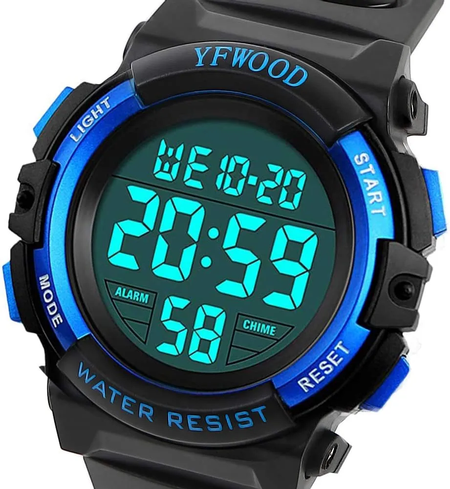 YFWOOD Kids Digital Watch Waterproof Outdoor Watches Children Casual Electronic Analog Quartz Wrist Watches with Silicone Band Luminous Alarm Stopwatch for Boys
