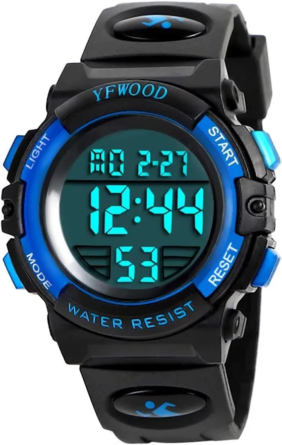 YFWOOD Kids Digital Watch Waterproof Outdoor Watches Children Casual Electronic Analog Quartz Wrist Watches with Silicone Band Luminous Alarm Stopwatch for Boys
