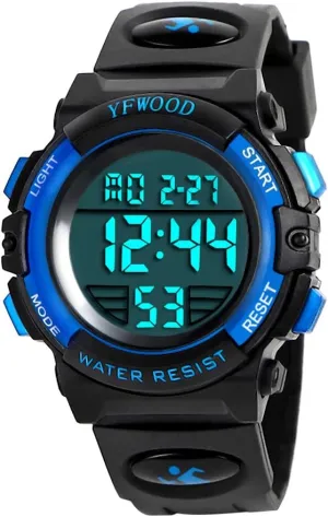 YFWOOD Kids Digital Watch Waterproof Outdoor Watches Children Casual Electronic Analog Quartz Wrist Watches with Silicone Band Luminous Alarm Stopwatch for Boys