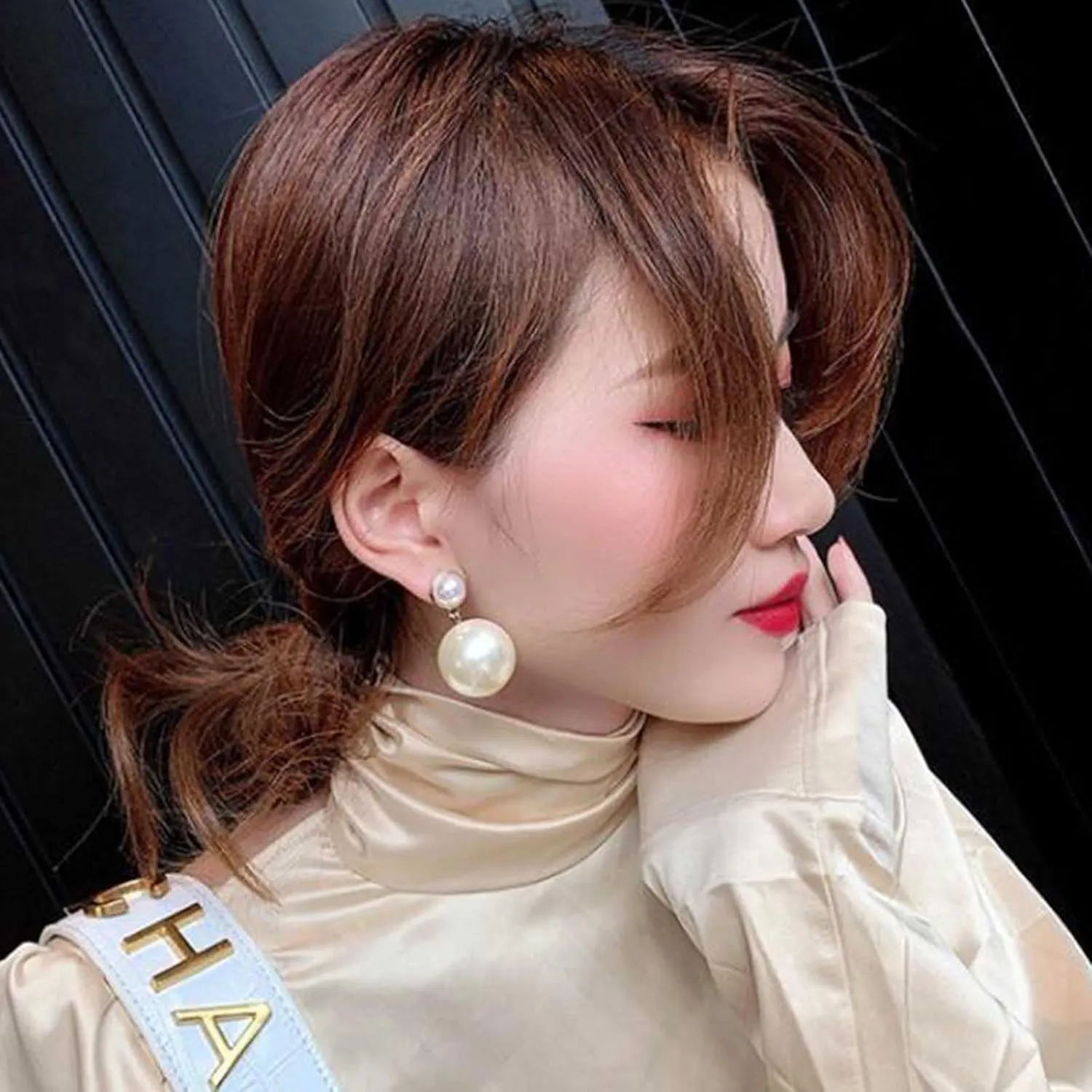 YienDoo Boho Big Pearl Drop Dangle Earrings Gold Pearl Ball Tassel Drop Earrings Pearl Statement Earrings Stud Large Pearl Wedding Earrings Prom Earrings Jewelry for Women