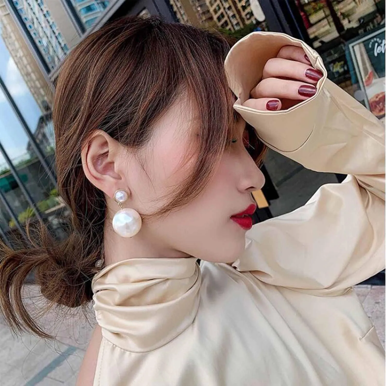 YienDoo Boho Big Pearl Drop Dangle Earrings Gold Pearl Ball Tassel Drop Earrings Pearl Statement Earrings Stud Large Pearl Wedding Earrings Prom Earrings Jewelry for Women