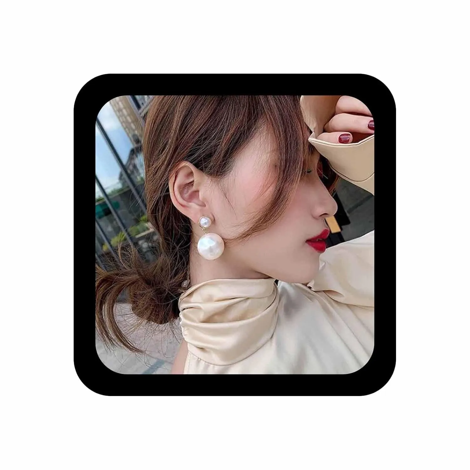 YienDoo Boho Big Pearl Drop Dangle Earrings Gold Pearl Ball Tassel Drop Earrings Pearl Statement Earrings Stud Large Pearl Wedding Earrings Prom Earrings Jewelry for Women