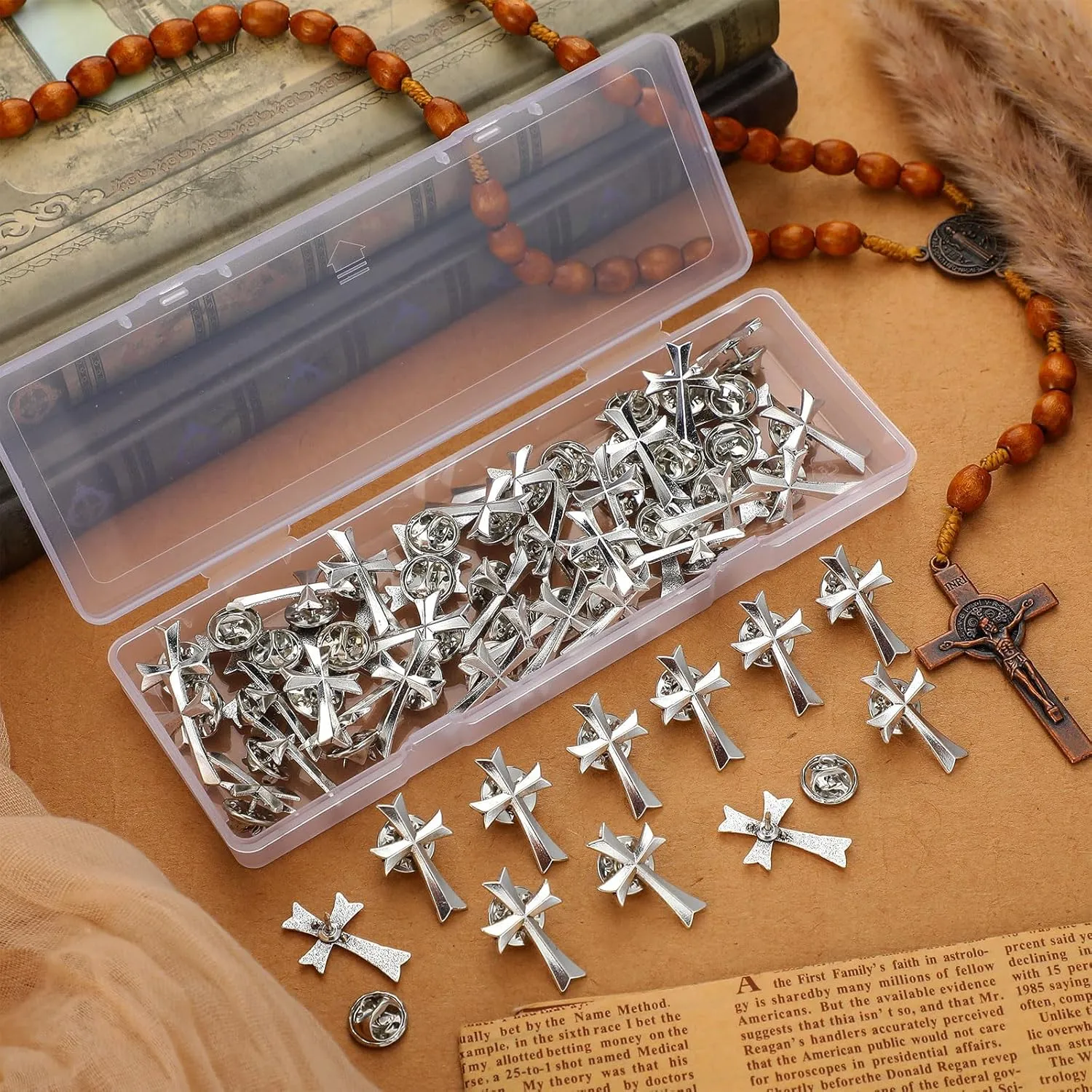 Yinkin 50 Pcs Cross Pins Bulk Jesus Lapel Pins Christian Memorial Brooch for Men Women Chaplain Church Prayer Activities