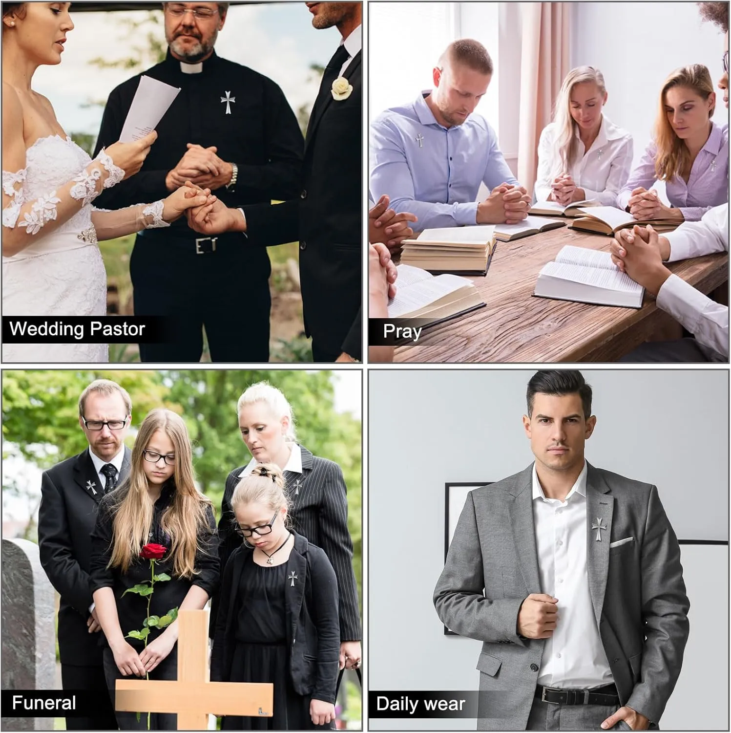 Yinkin 50 Pcs Cross Pins Bulk Jesus Lapel Pins Christian Memorial Brooch for Men Women Chaplain Church Prayer Activities