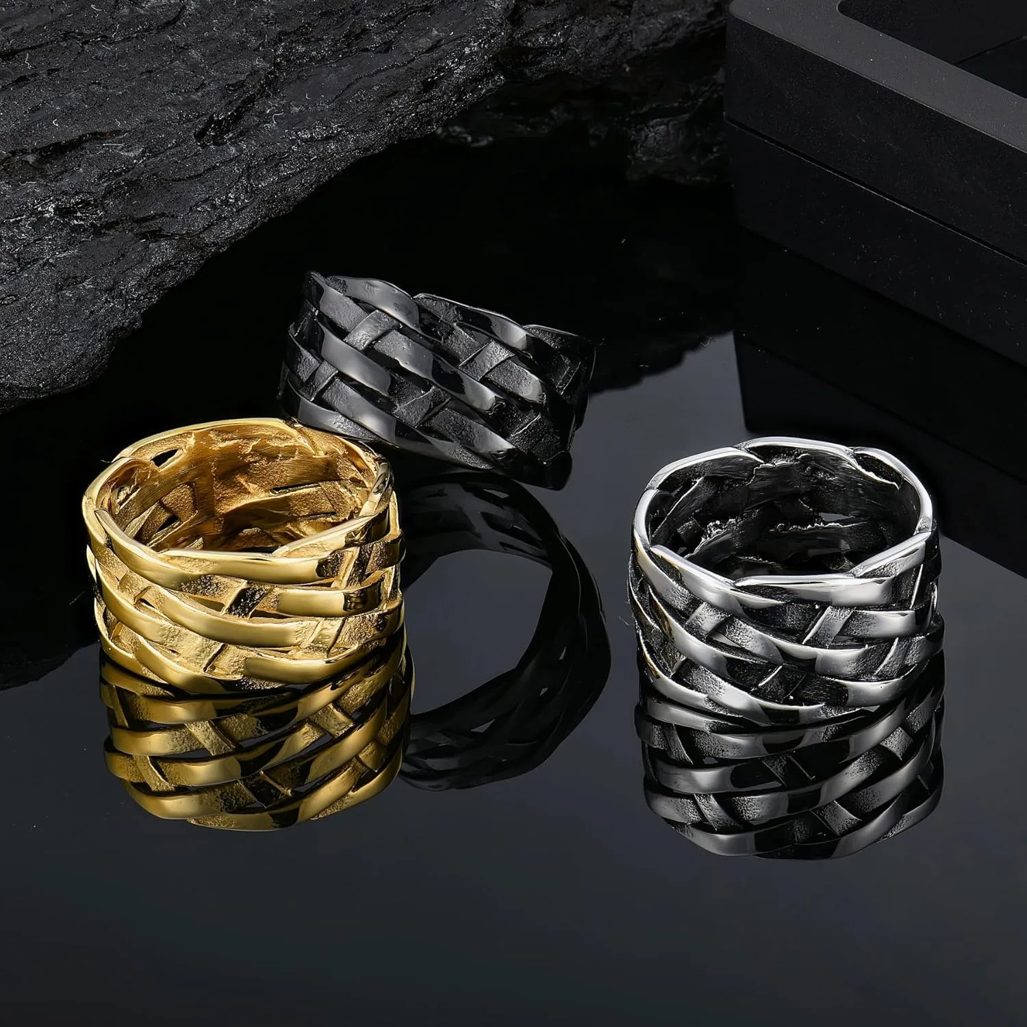 YL Men's Twisted Knot Rings Stainless Steel Celtic Knot Band Woven Braided Ring Vintage Jewelry
