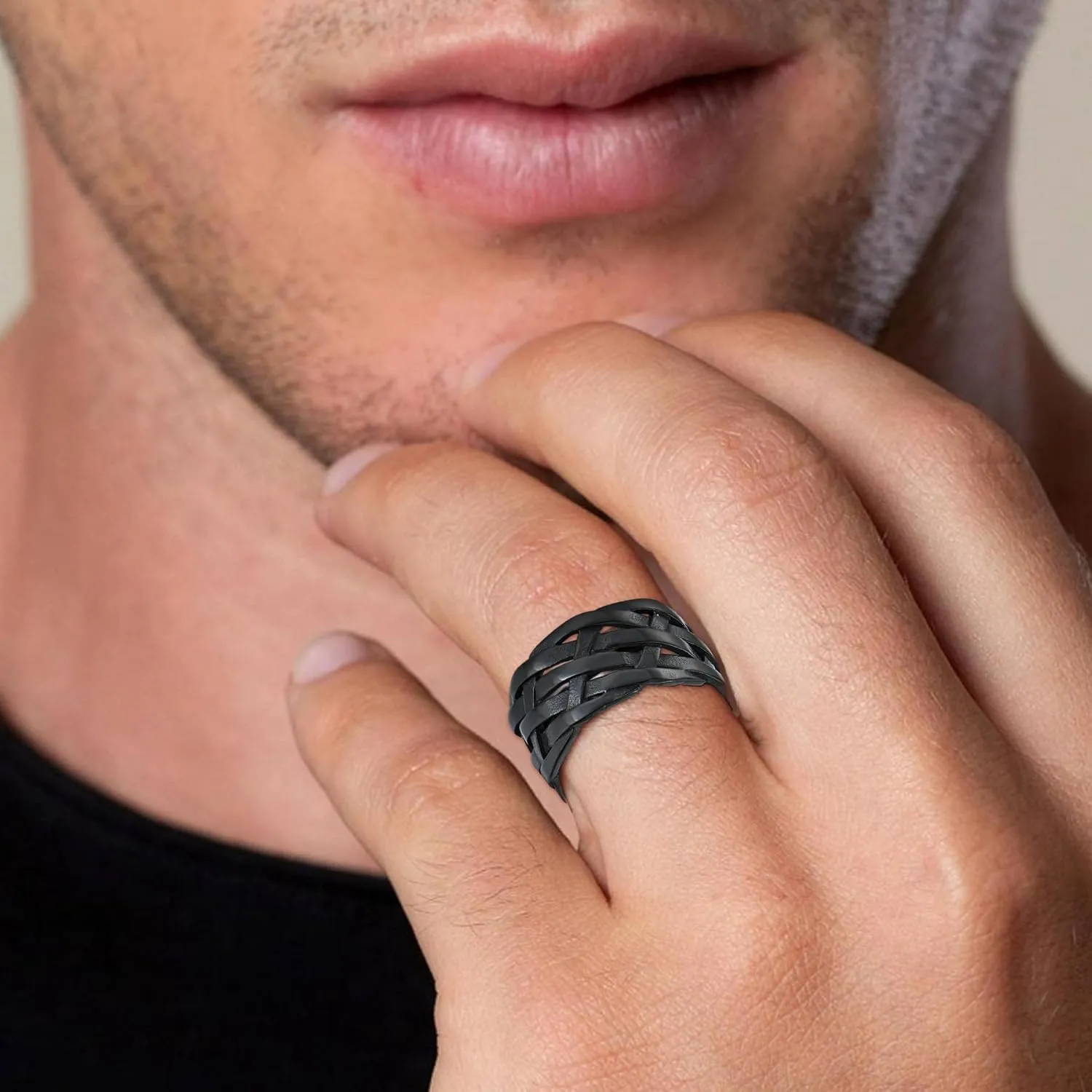 YL Men's Twisted Knot Rings Stainless Steel Celtic Knot Band Woven Braided Ring Vintage Jewelry