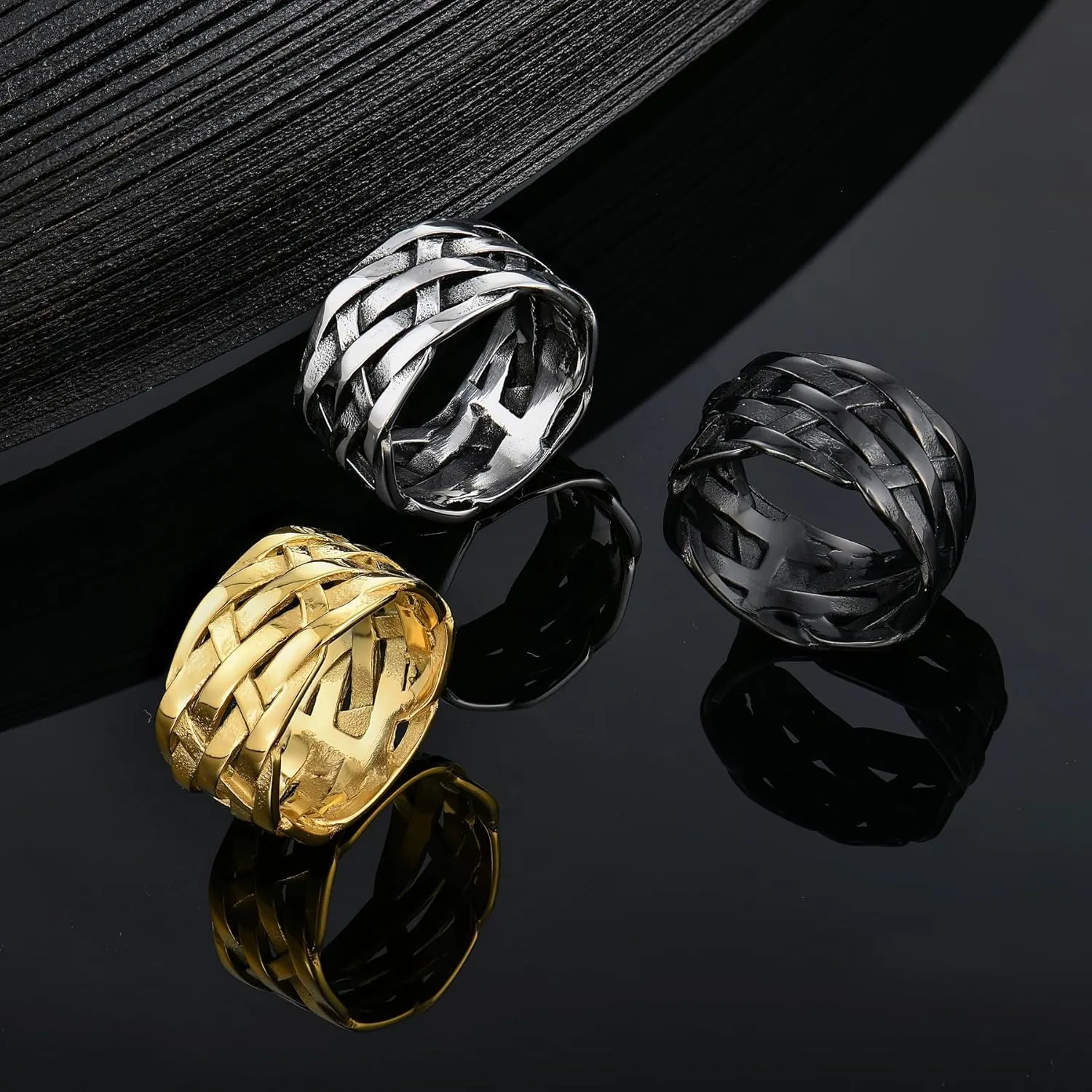 YL Men's Twisted Knot Rings Stainless Steel Celtic Knot Band Woven Braided Ring Vintage Jewelry