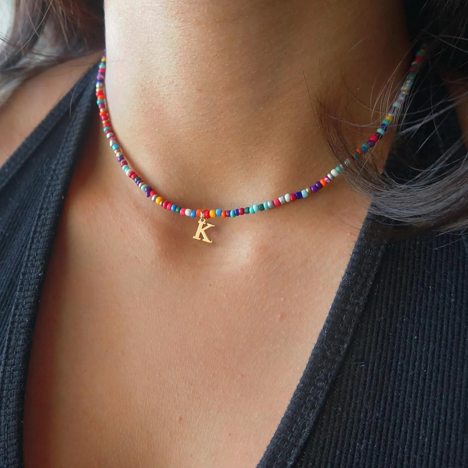 Yoosteel Colorful Beaded Initial Necklaces for Girls Kids Graduation Gifts - Cute Initial Necklaces for Teen Girl Women Trendy Letter Necklace Jewelry for Girls Birthday Graduation Gifts