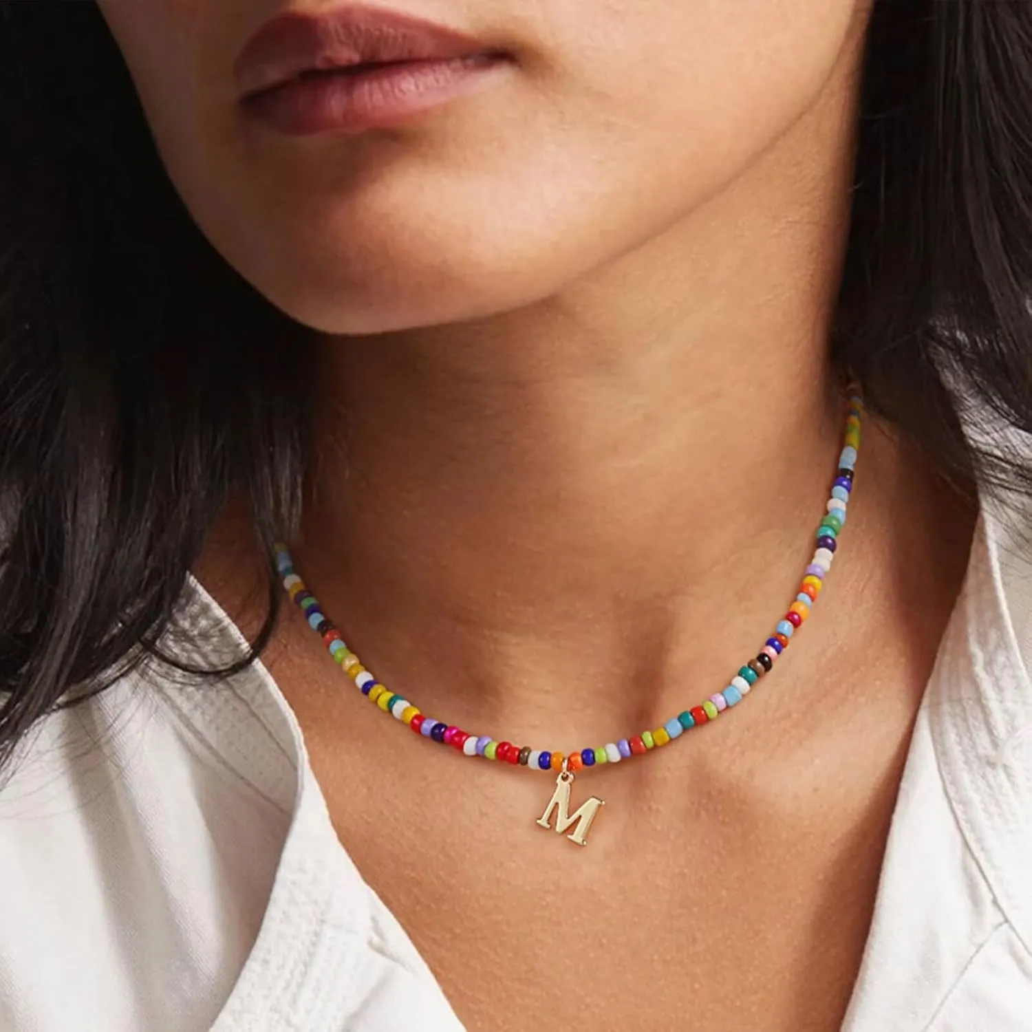 Yoosteel Colorful Beaded Initial Necklaces for Girls Kids Graduation Gifts - Cute Initial Necklaces for Teen Girl Women Trendy Letter Necklace Jewelry for Girls Birthday Graduation Gifts