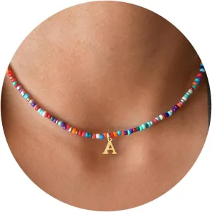 Yoosteel Colorful Beaded Initial Necklaces for Girls Kids Graduation Gifts - Cute Initial Necklaces for Teen Girl Women Trendy Letter Necklace Jewelry for Girls Birthday Graduation Gifts