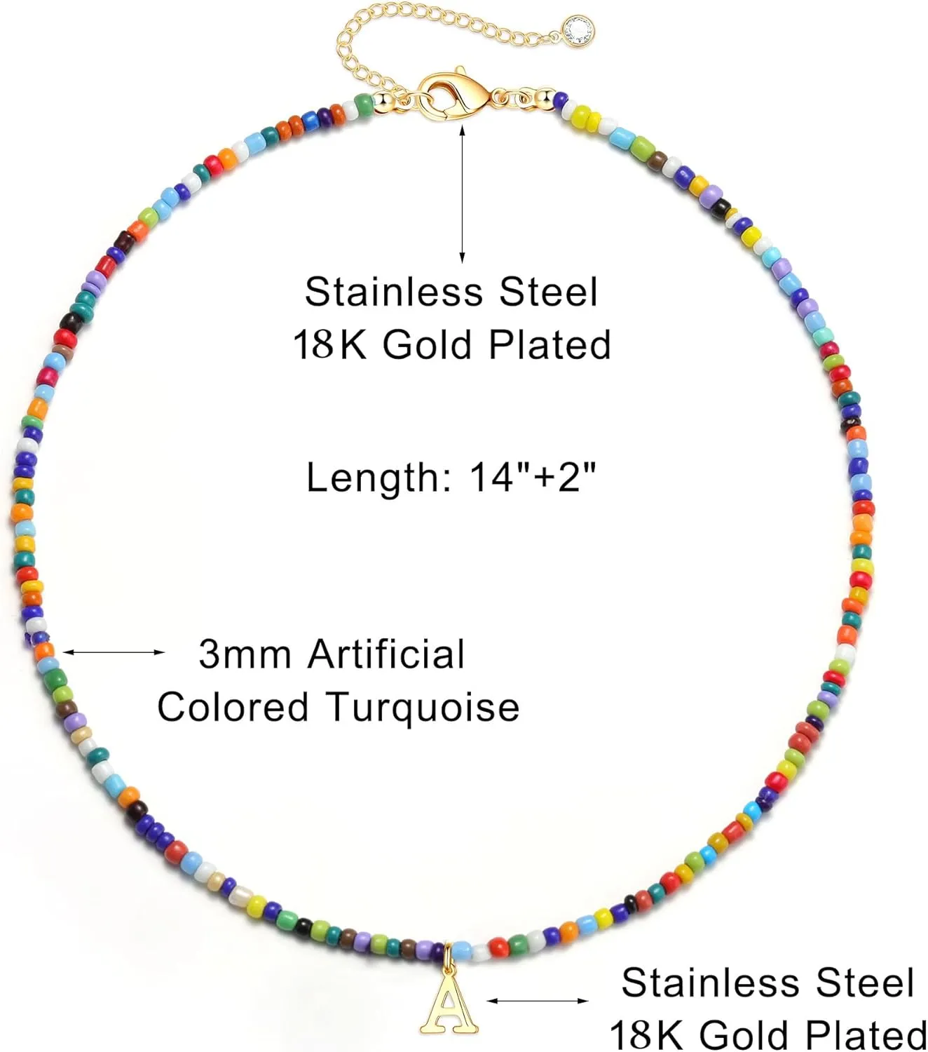 Yoosteel Colorful Beaded Initial Necklaces for Girls Kids Graduation Gifts - Cute Initial Necklaces for Teen Girl Women Trendy Letter Necklace Jewelry for Girls Birthday Graduation Gifts