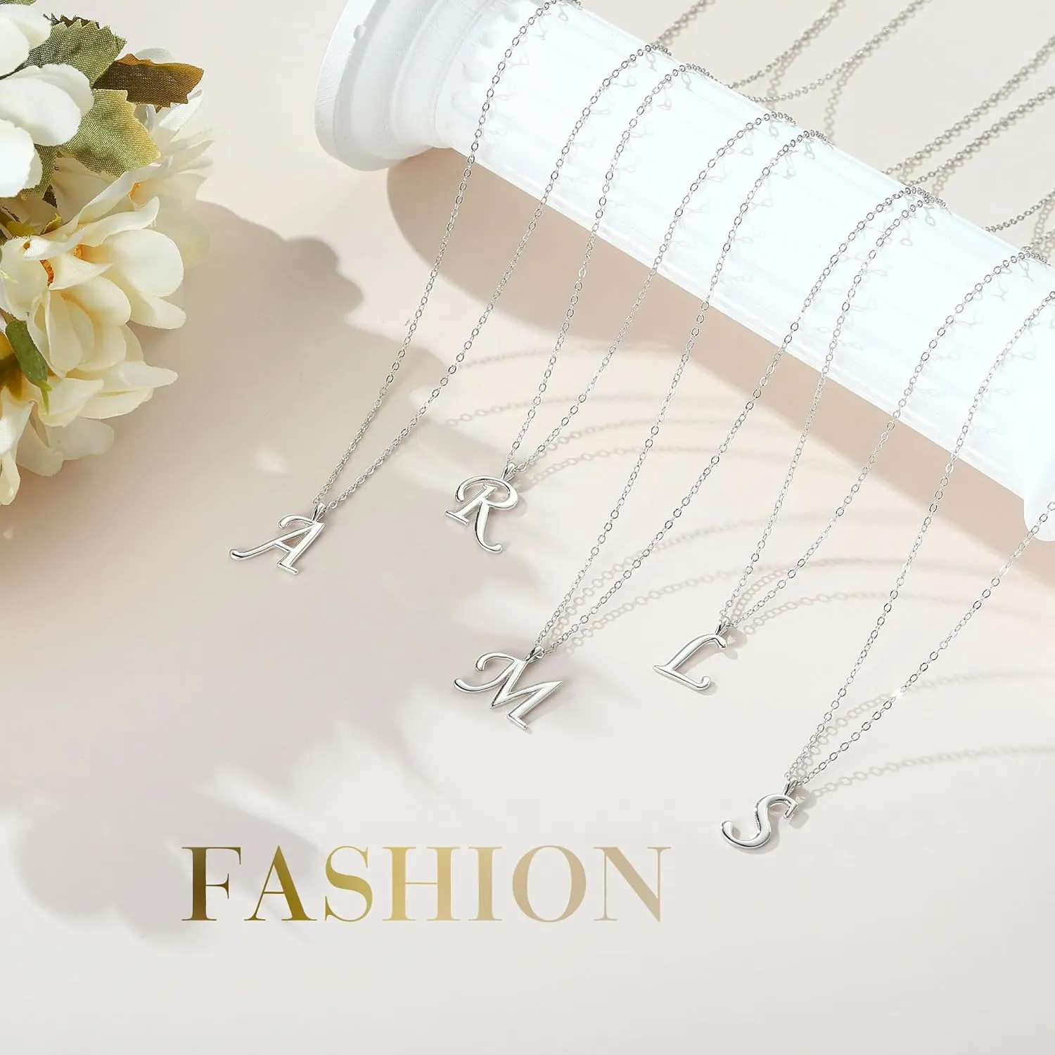 Yoosteel S925 Sterling Silver Initial Necklace for Women - Dainty Hypoallergenic Letter Jewelry - Tiny Cursive Silver Initial Necklace Gift