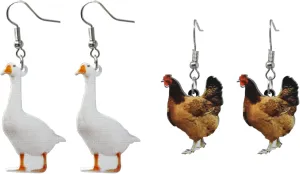 yueton 2 Pairs of Cute Creative Acrylic Hen Chicken Earrings Goose Earrings Novelty Funny Farm Animal Pendant Dangle Drop Earrings Easter Earrings Thanksgiving Fall Earrings Halloween Earrings- 2 Styles