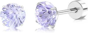 ZDE Titanium Women Flatback Earrings AAAA  Cubic Zirconia Silver CZ Simulated Diamond Earrings Stud Hypoallergenic Cartilage Earring Piercing Jewelry 6mm