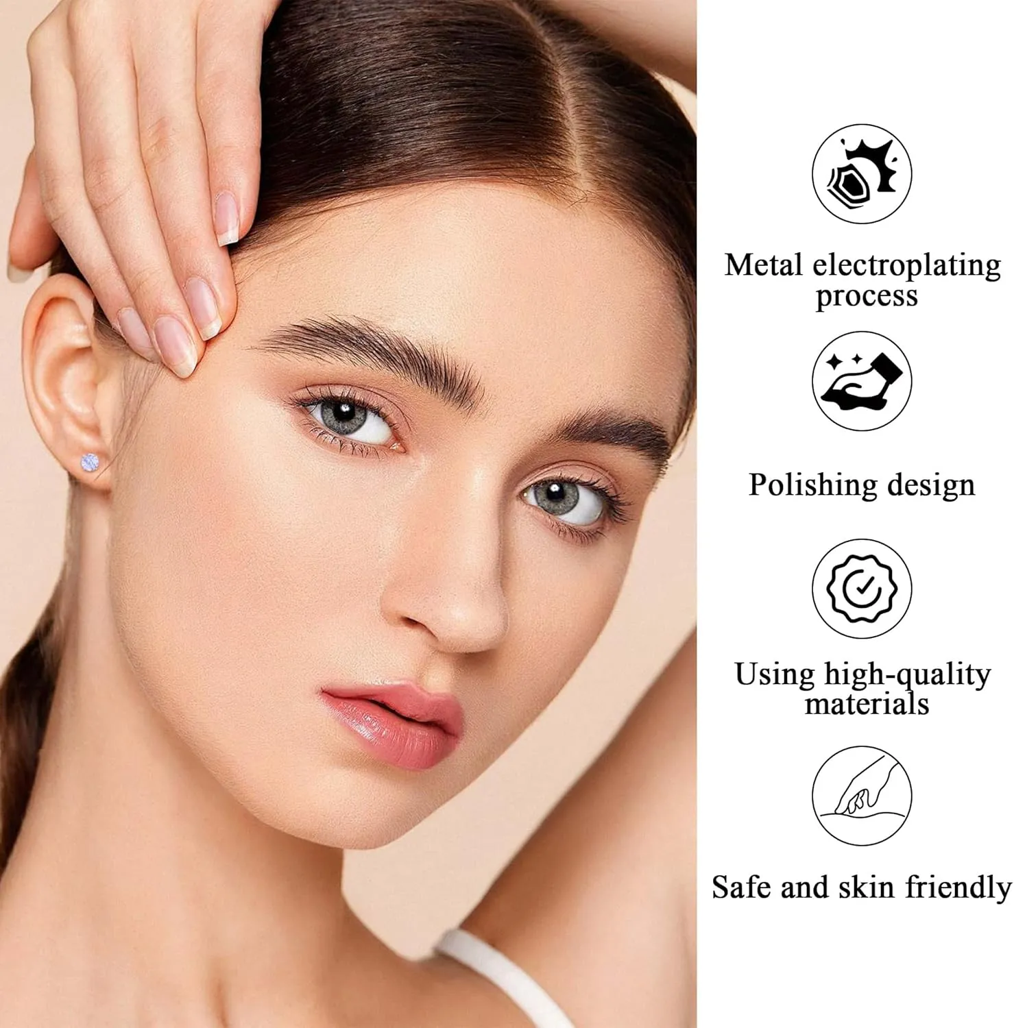 ZDE Titanium Women Flatback Earrings AAAA  Cubic Zirconia Silver CZ Simulated Diamond Earrings Stud Hypoallergenic Cartilage Earring Piercing Jewelry 6mm