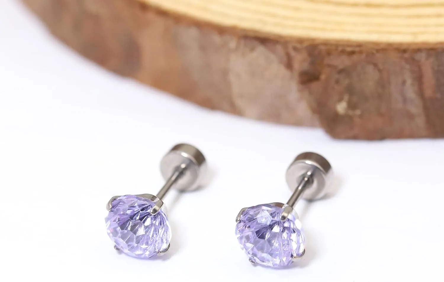 ZDE Titanium Women Flatback Earrings AAAA  Cubic Zirconia Silver CZ Simulated Diamond Earrings Stud Hypoallergenic Cartilage Earring Piercing Jewelry 6mm