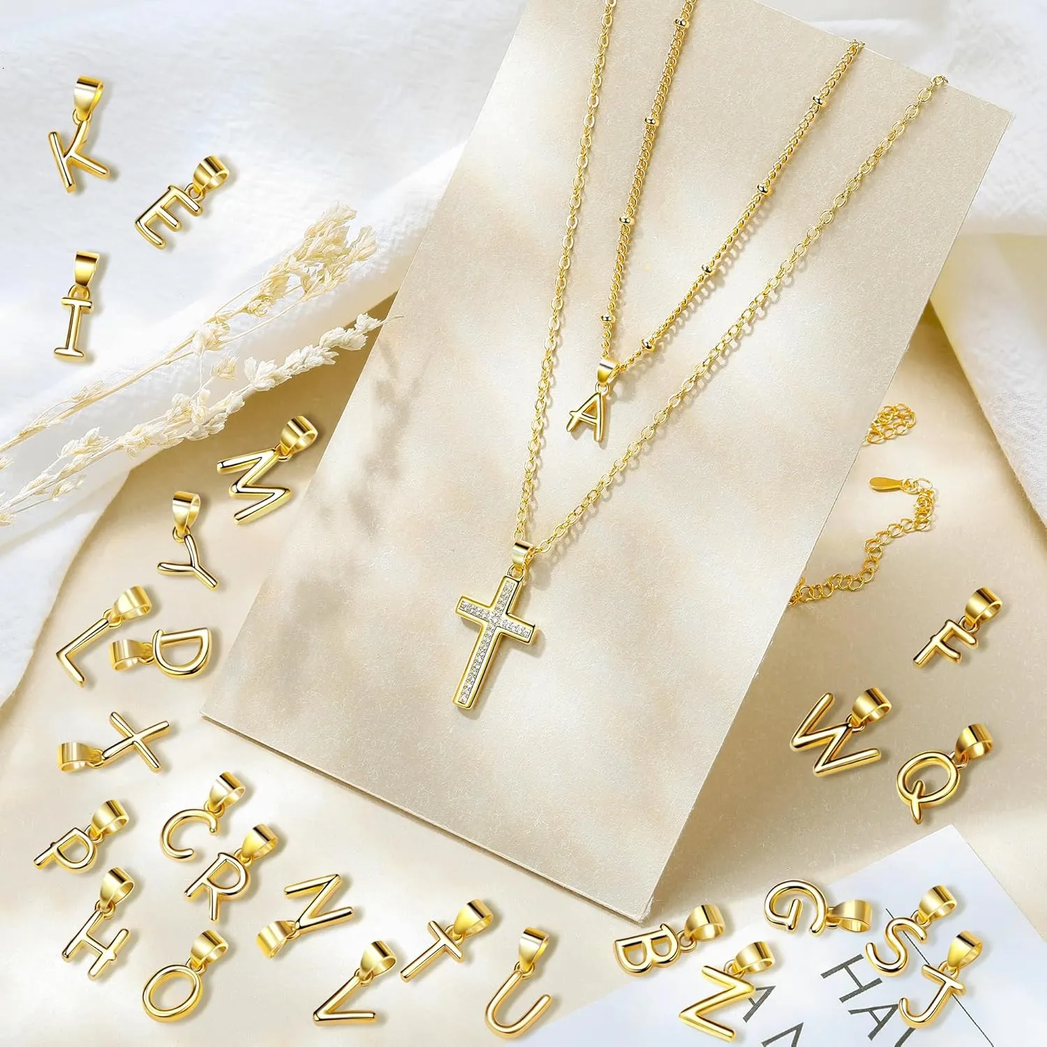 ZENI Dainty Cross Necklaces for Women, 14K Gold Plated Layered Chain Initial Pendant Choker Necklace, Cubic Zirconia Cross Christian Faith Jewelry Communion Baptism Gifts for Girls