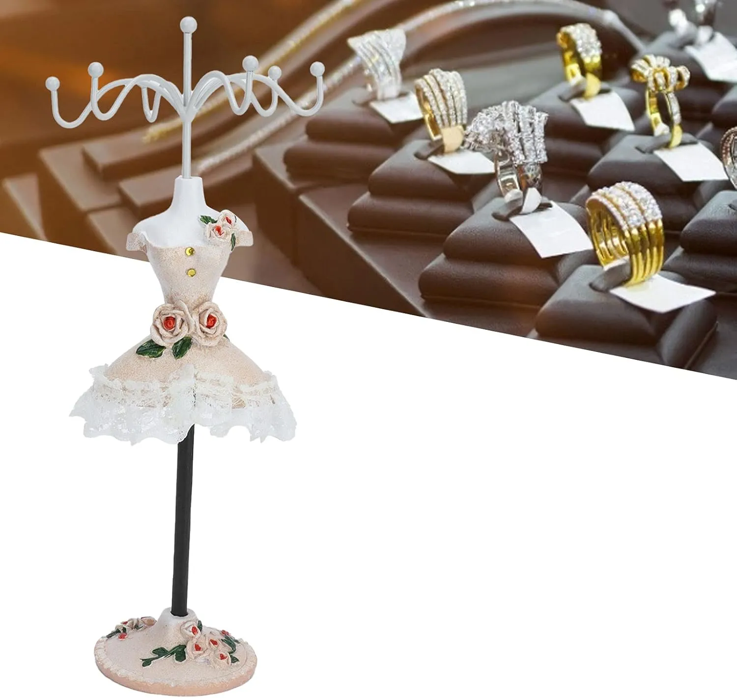 ZJchao Jewelry Display Stand, Model Dress Jewelry Display Stand Earrings Necklace Storage Doll Holder with Rotatable Bracket Bracelet Holder Organizer Rack Tower Decoration Dress Necklace Stand (#2)