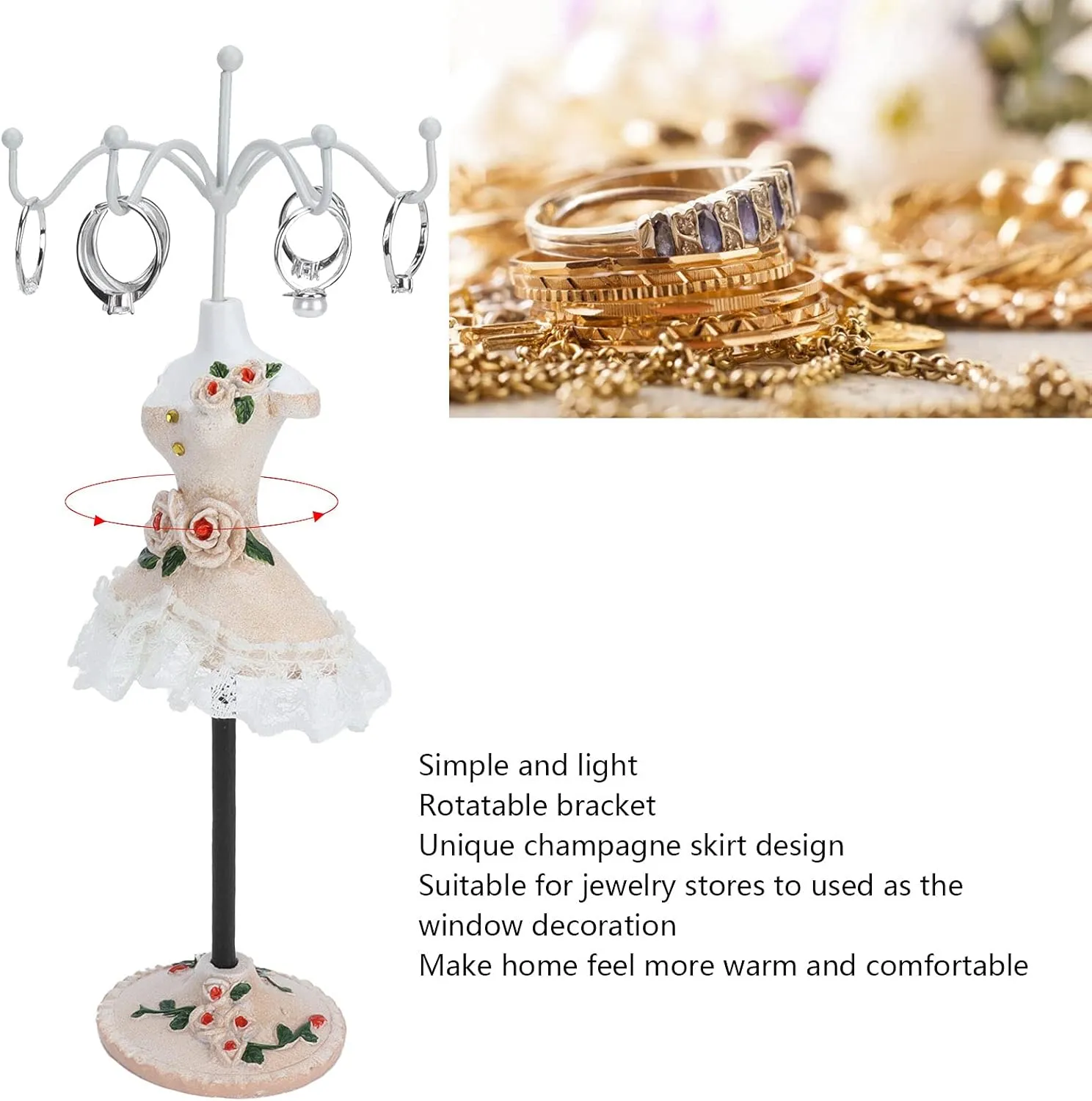 ZJchao Jewelry Display Stand, Model Dress Jewelry Display Stand Earrings Necklace Storage Doll Holder with Rotatable Bracket Bracelet Holder Organizer Rack Tower Decoration Dress Necklace Stand (#2)