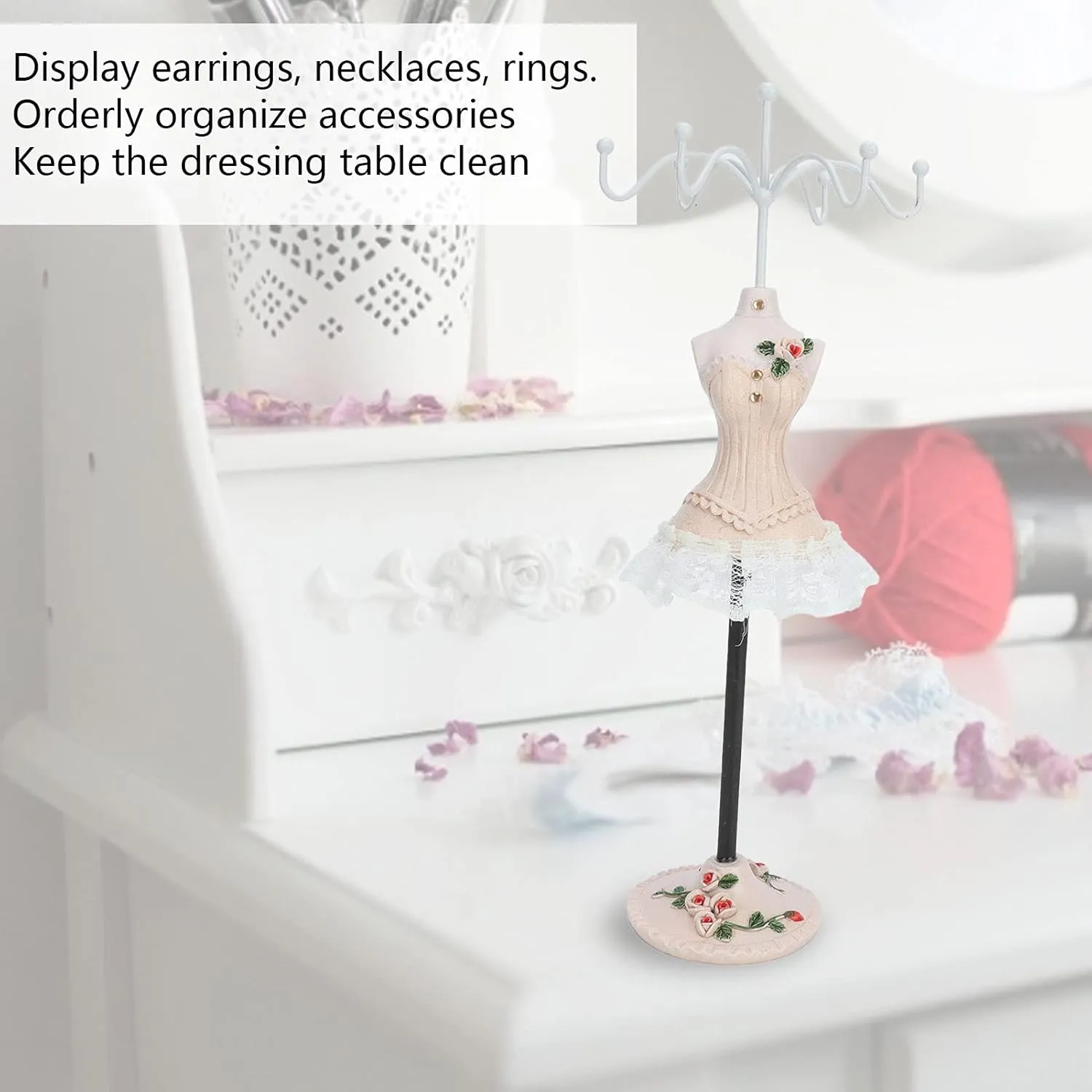 ZJchao Jewelry Stand Holder, Jewelry Towers Earrings Necklace Storage Polyresin Doll Holder with Rotatable Bracket Hanging Jewelry Organizer Rack Tower Decoration Dress Necklace Stand for Girls(#4)