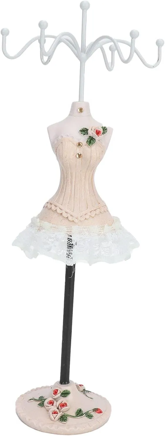 ZJchao Jewelry Stand Holder, Jewelry Towers Earrings Necklace Storage Polyresin Doll Holder with Rotatable Bracket Hanging Jewelry Organizer Rack Tower Decoration Dress Necklace Stand for Girls(#4)