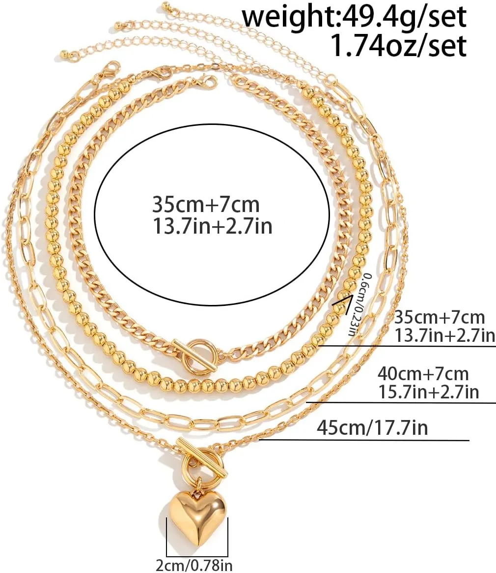 ZMANYIJEW 4pcs Layered Gold Necklaces for Women,Chunky Gold Necklace Herringbone Paperclip Chain Necklace for Women Teen Girls Retro Coin Medallion Pendant Necklaces for Mother's Day