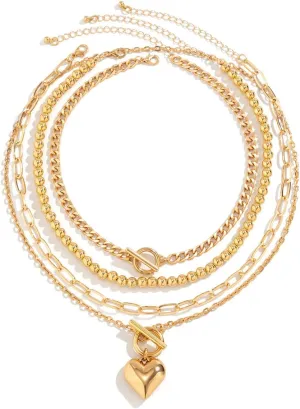 ZMANYIJEW 4pcs Layered Gold Necklaces for Women,Chunky Gold Necklace Herringbone Paperclip Chain Necklace for Women Teen Girls Retro Coin Medallion Pendant Necklaces for Mother's Day