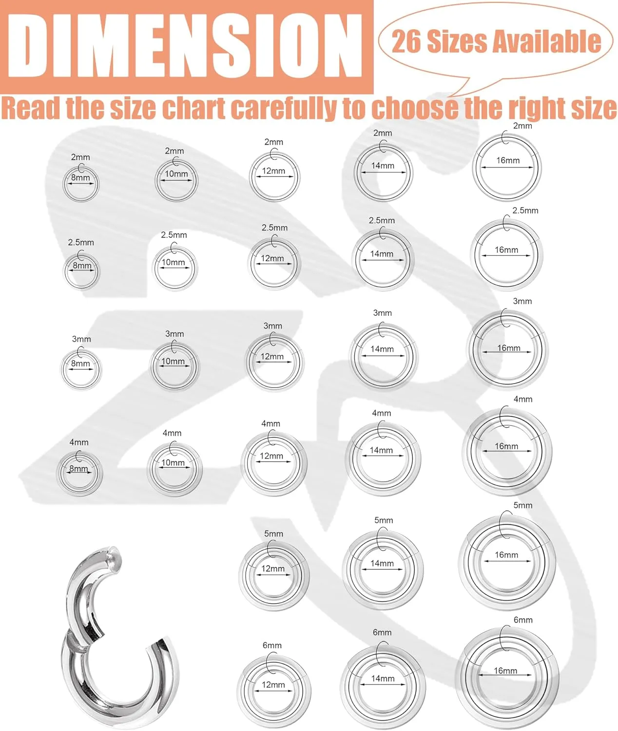 ZS Hinged Segment Clicker PA Ring Spring Action BCR Rings, 2G 4G 6G 8G 10G 12G Septum Nose Rings, Surgical Steel Pierced Body Jewelry for Men Women